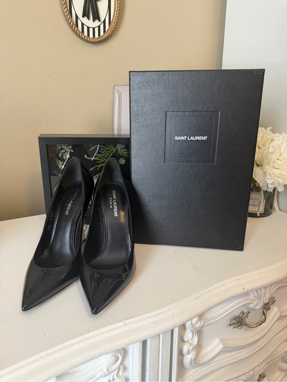 Saint Laurent Black Patent Pointed Toe Stiletto Pumps